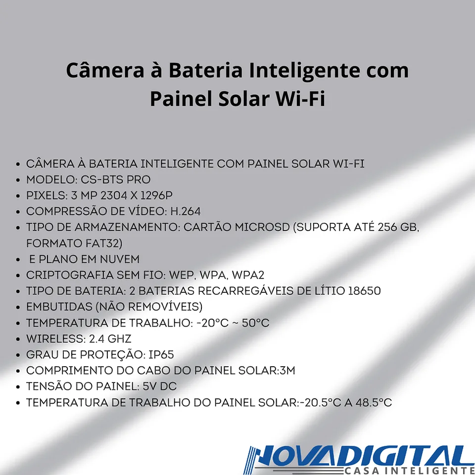 Câmera à Bateria Inteligente com Painel Solar Wi-Fi